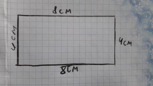 Довжина прямокутника 8 см, а ширина – у 2 рази менша. Знайди ширину прямокутника. Обчисли периметр ц