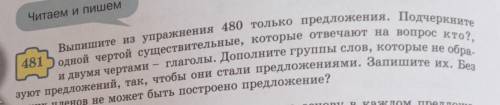 Выпишите из упражнения 480 только предложения. Подчеркните 481 ) одной чертой существительные, котор