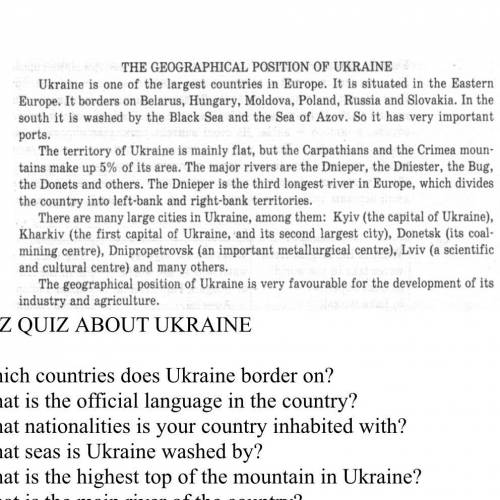 BLITZ QUIZ ABOUT UKRAINE 1. Which countries does Ukraine border on? 2. What is the official language