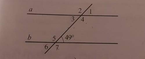 1. Прямые а и b — параллельны. Найдите величины углов 1-7.​