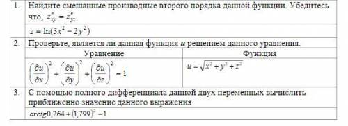 Вычисление частных производных и дифференциалов функций нескольких переменных.