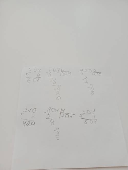 Вычисли столбиком. Проверь.304*2 420:2 804:4​