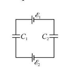 Определите разность потенциалов U1 и U2 на конденсаторах С1 = 2 мкФ и С2 = 6 мкФ, если ЭДС источнико