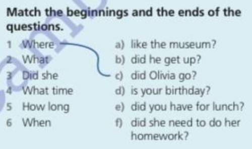 Match the beginnigs and the ends of the questions.​