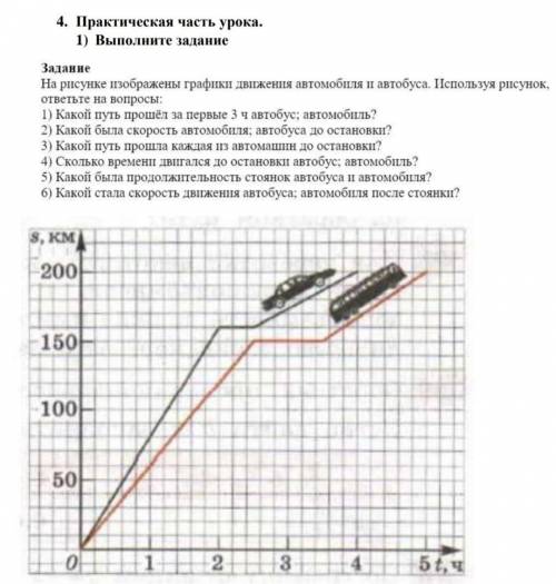 Выполните задание На рисунке изображены графики движения автомобиля и автобуса.Используя рисунок отв