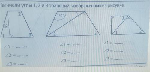 Вычисли углы 1, 2 и 3 трапеций, изображенных на рисунке.​