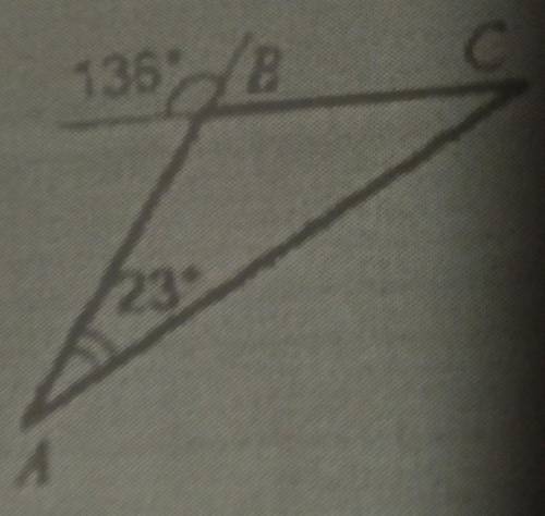 Найдите углы треугольника если a 23 градуса а внешний угол ABC 136 градусов​