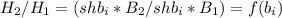 H_{2} /H_{1}=(sh b_{i}*B_{2} / shb_{i}*B_{1})=f(b_{i})