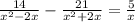 \frac{14}{x^{2}-2x }-\frac{21}{x^{2}+2x }=\frac{5}{x}