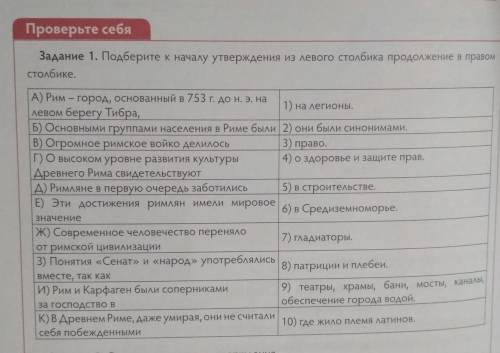 Проверьте себя Задание 1. Подберите к началу утверждения из левого столбика продолжение в правокстол