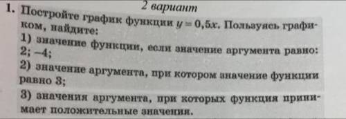 Постройте график функции у = 0,5х. Пользуясь графиком, войдите: 1.) значение функции, если значение