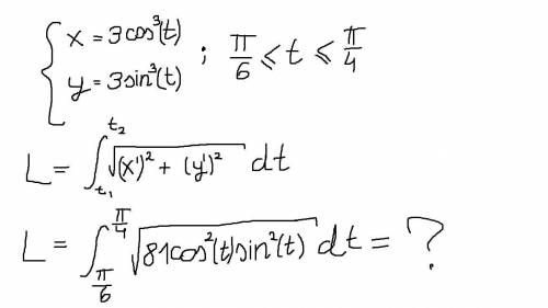 вычислить длину линии, ограниченной астроиды x=3cos^3(t), y=3sin^3(t) На рисунке изобразил задание.