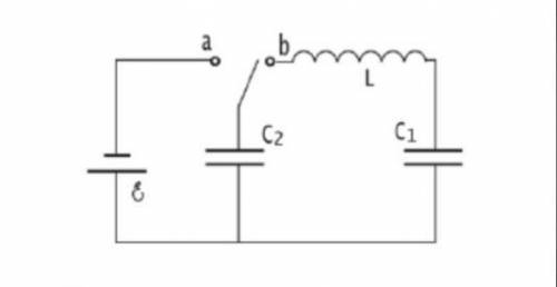 . Нужно решить до завтрашнего дня В схеме ЭДС батареи ε=10В, индуктивность катушки L=10^(-4)Гн, емко