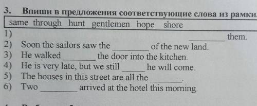 3. Впиши в предложения соответствующие слова из рамки. same through hunt gentlemen hope shore1)them.