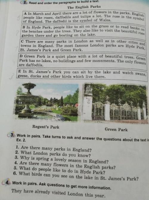 Read the text about English parks. Put the paragraphs ( абзаци ) in the right order to build the tex