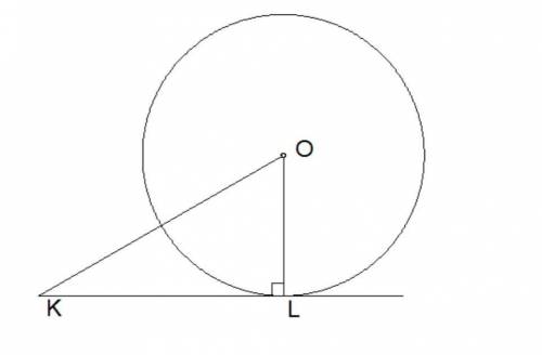 ∢ OKL = 30°.   Отрезок касательнойLK = 6,23–√ дм. Найди длину окружностиC= π дм. (Если необходимо, о