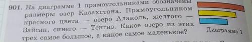 901. На диаграмме 1 прямоугольниками обозначены размеры озер Казахстана. Прямоугольникомкрасного цве