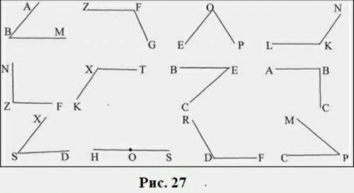 Написать название и вид каждого угла на рисунке 27.(Например: KOM - острый ,и т.д.)​