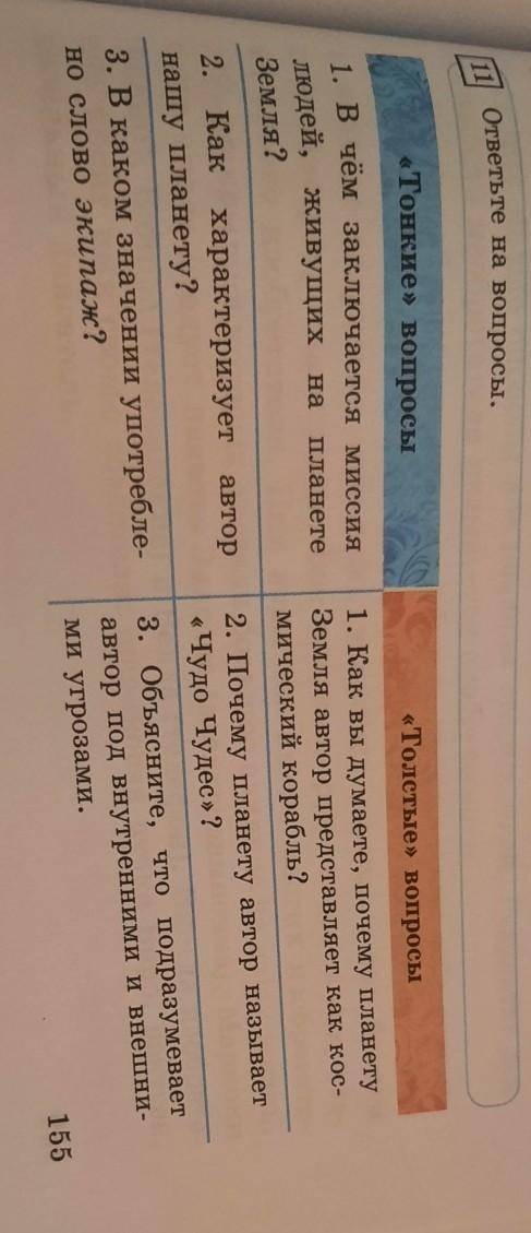 11 ответьте на вопросы.Тонкие вопросыТолстые вопросы1. В чём заключается миссиялюдей, живущих на пла