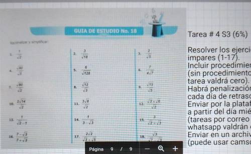 Racionalizar y simplificar del número 1 al número 17 ayuda porfa v:​