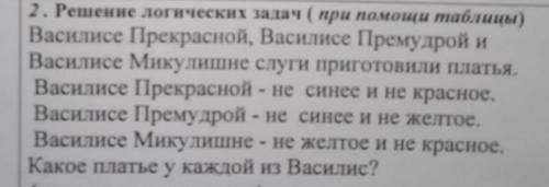 2. Решение логических задач ( при таблицы) Василисе Прекрасной, Василисе Премудрой и Василисе Микули