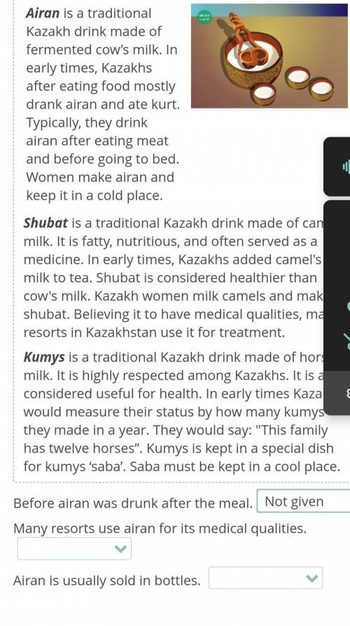 Kazakh traditional drinks Read the text and choose the correct word according to the text ​