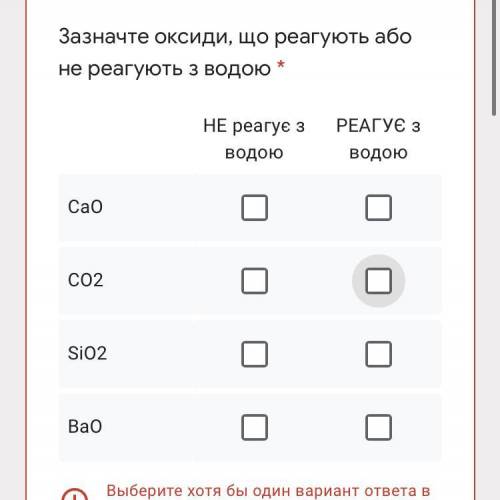 Зазначте оксиди, що реагують або не реагують з водою