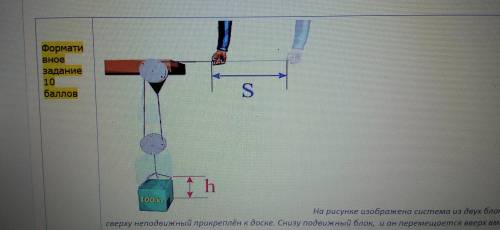 На рисунке изображена система из двух блоков – сверху неподвижный прикреплён к доске. Снизу подвижны