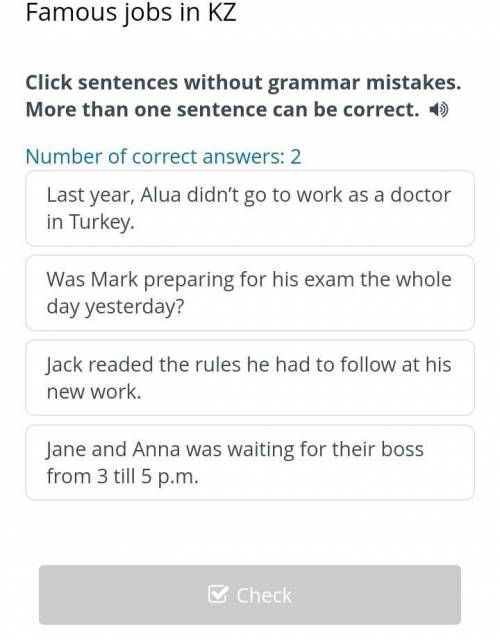 Number of correct answers: 2 Last year, Alua didn’t go to work as a doctor in Turkey.Was Mark prepar