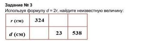 Задание № 3Используя формулу d = 2r, найдите неизвестную величину ЭТО СОР​