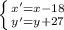 \left \{ {{x'=x-18} \atop {y'=y+27}} \right.