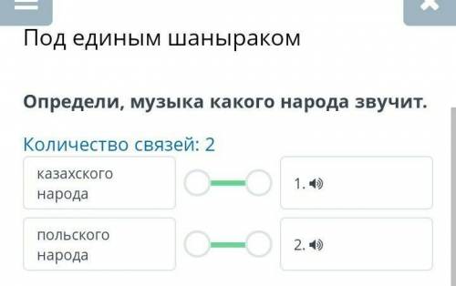 Под единым шаныраком Определи, музыка какого народа звучит.Количество связей: 2казахского народаполь