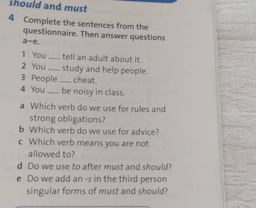 Complete the sentences from the questionnaire. Then answer questions a-e​