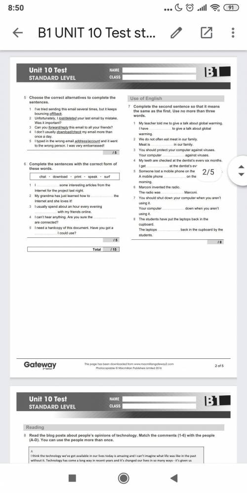 B1 standard level test unit 10