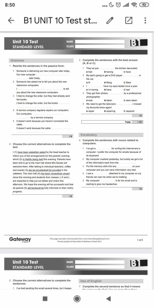 B1 standard level test unit 10