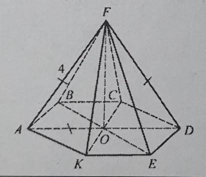 Дано: FABCDEK – правильная пирамида. FO ⊥ (ABC), FM ⊥ АК, AF = 4 Найти: Sосн ​