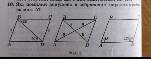 ГЕОМЕТРІЯ 8 КЛАС 10. Які помилки допущено в зображенні паралелограмана мал. 5?​
