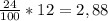 \frac{24}{100} *12 = 2,88\\