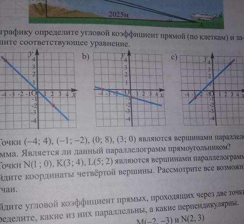 По графику определите угловой коэффициент прямой (по клеткам) и запишите соответствующее уравнение:​