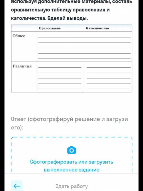 используя дополнительный материалы составь сравнительную таблицу православия и католичества.Сделай в