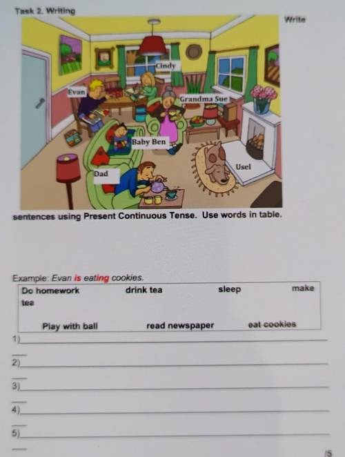 Англ .sentences using Present Continuous Tense. Use words in table. ​