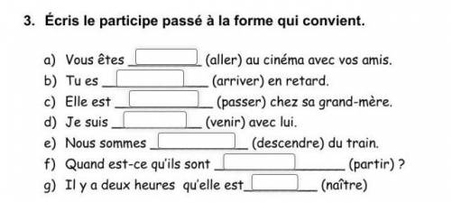 Ecris le participe passe a la forme qui convient Vous etes (aller) ay cinema avec vos amis. Tu es (a