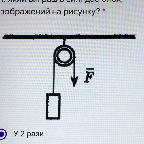 1. Який виграш в силі дає блок, зображений на рисунку? * А У2 рази Б У 4 рази В Не дає виграшу у сил