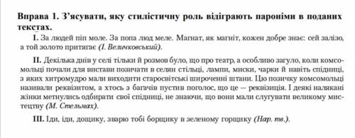 З'ясувати яку стилістичну роль відіграють пароніми в поданих реченнях