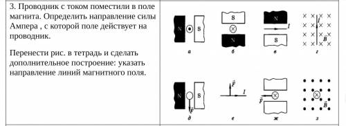 С ФИЗИКОЙ Проводник с током поместили в поле магнита. Определить направление силы Ампера , с которой