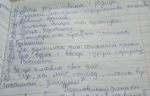 1)Моё село - частина краины 2)Iсторiя винекнення назви 3)Iсторiя села. Оце що я написала теж виконат
