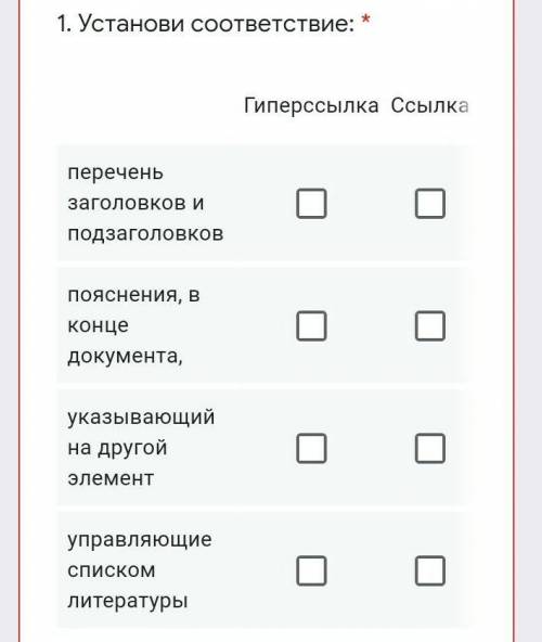 Установи соответствие: * 1.Гиперссылка2. Ссылка3. Сноска 5.Оглавлениевопрос на фото ​