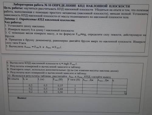 Лабораторная работа номер 10 определение КПД наклонной плоскости. Молю ​