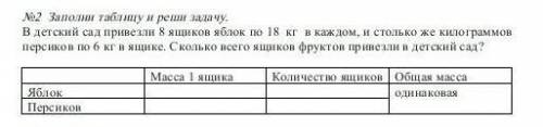 №2  Заполни таблицу и реши задачу. В 3х действиях В детский сад привезли 8 ящиков яблок по 18  кг  в