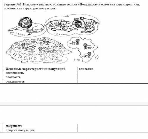 Задание №2 Используя рисунок, опишите термин «Популяция» и основные характеристики, особенности стру